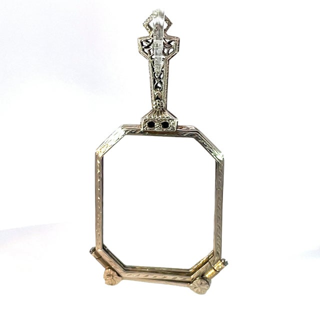 Metal Antique Victorian 14k White Gold Folding Lorgnette Opera Glasses Pendant For Sale - Image 7 of 7