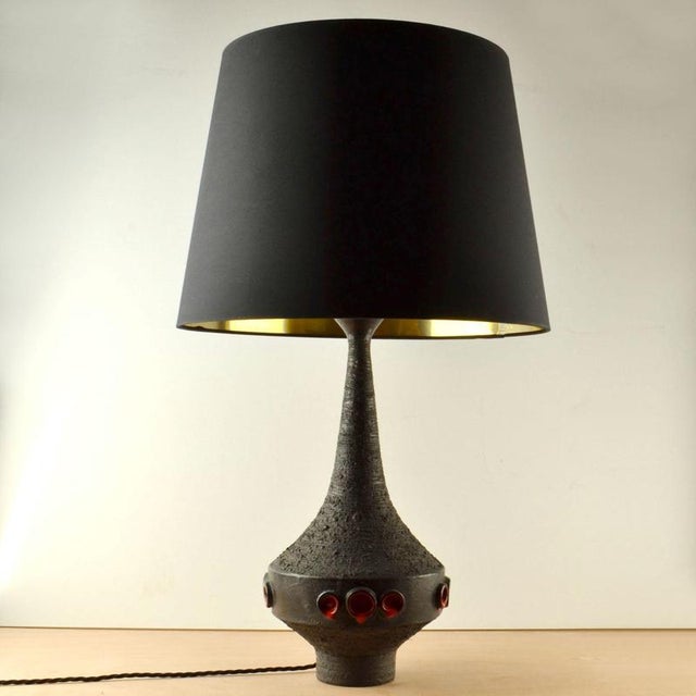 Mid Century Modern studio pottery Ceramic Table Lamp by Rogier vande Weghe for Perignem Belgium 1960s. Curvaceous black...