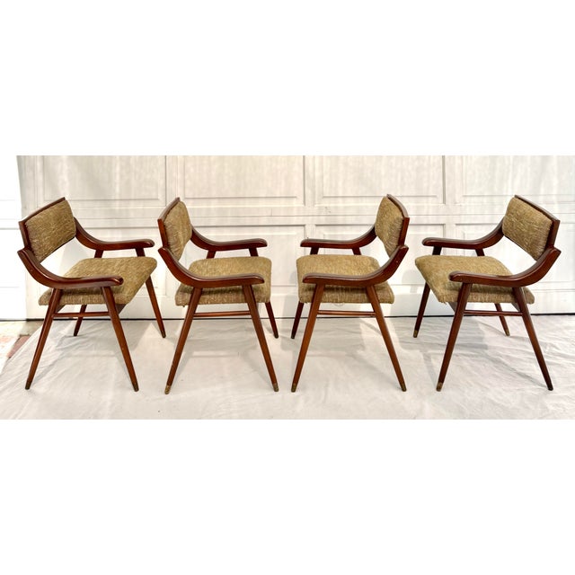 Mid 20th Century Set of 4 Mid-Century Modern Upholstered Wood Dining Arm Chairs For Sale - Image 5 of 12