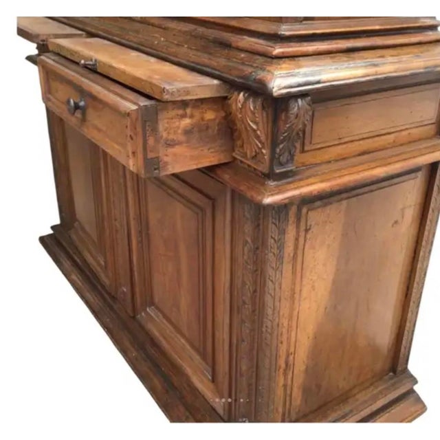 Wood 17th Century Italian Baroque Walnut Cabinet With Rich Carvings For Sale - Image 7 of 10