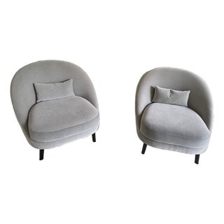 Attributed to Patrick Naggar Club Curved Chair in Dedar Vladimiro/ Gris Cendre Fabric From Ralph Pucci - Set of 2 For Sale