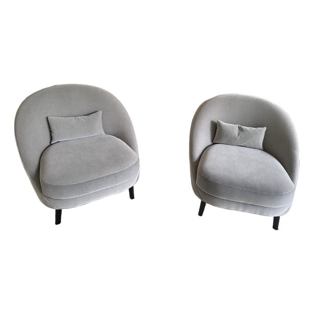 Attributed to Patrick Naggar Club Curved Chair in Dedar Vladimiro/ Gris Cendre Fabric From Ralph Pucci - Set of 2 For Sale