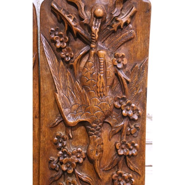 Pair of Early 20th Century French Art Deco Carved Walnut Pheasant Wall Panels For Sale In Dallas - Image 6 of 7