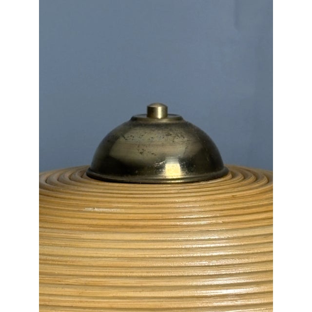 1970s Pencil Reed Rattan Bamboo and Brass Table Lamp, Italy, 1970s For Sale - Image 5 of 17