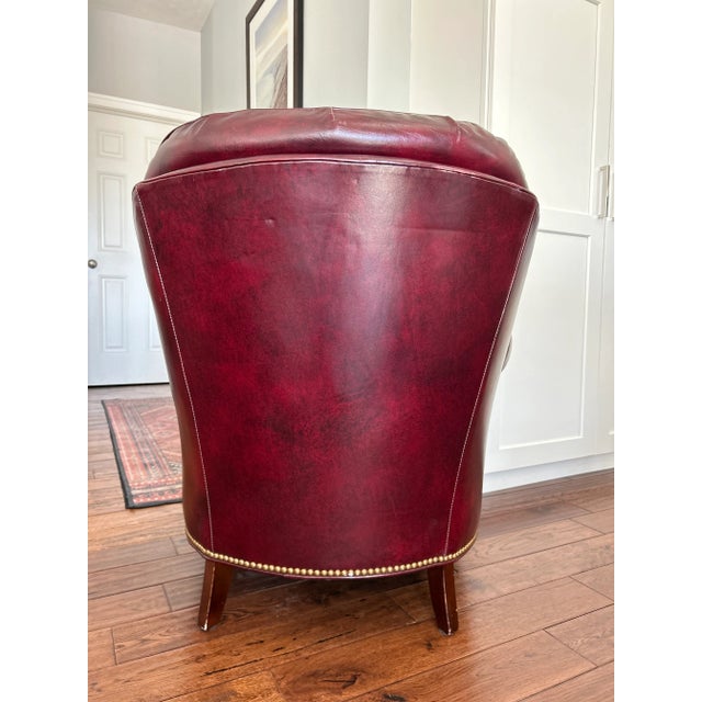 Wood Vintage Hancock & Moore Mid-Century Tufted Leather Club Chair – Burgundy Leather, Mahogany Legs, Brass Nailhead Trim For Sale - Image 7 of 10