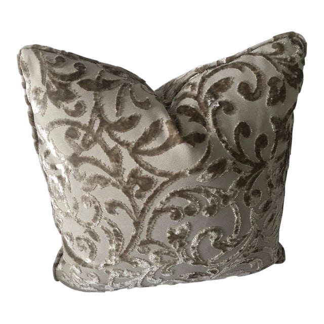 Stroheim Taupe Scroll Pattern Goose Down Insert Pillow 20 X 20