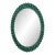 Italian Original Murano Glass | Oval Mirror With Green Frame and Brass Details | Biscuits For Sale
