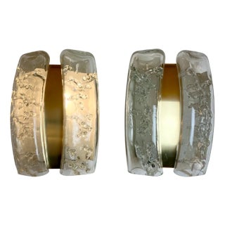 Glass and Brass Sconces from Doria Leuchten, Germany, 1960s, Set of 2 For Sale