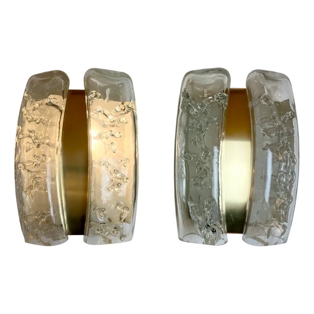 Glass and Brass Sconces from Doria Leuchten, Germany, 1960s, Set of 2 For Sale