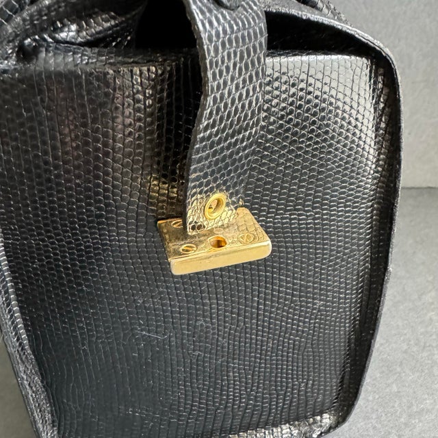 Vintage Finesse La Model Lizard Print Leather Box Bag Retro Top Handle Purse 50s 60s For Sale - Image 6 of 12