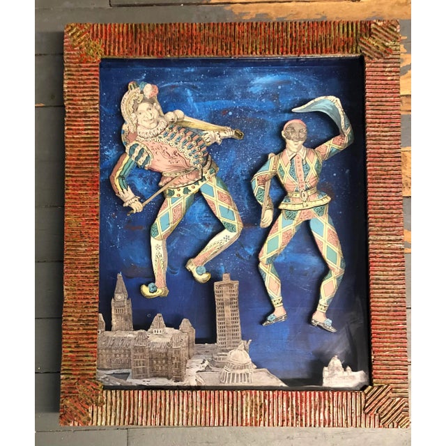 2000 - 2009 Original Contemporary Diorama Collaged 3d Court Jesters in Shadowbox Hand Made Frame Signed For Sale - Image 5 of 5