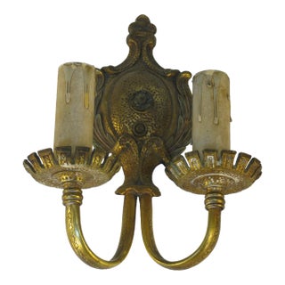 1920s Wall Sconce Electric old Elegant Bronze Empire Style Embossed Pattern For Sale