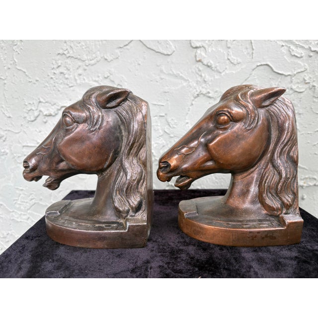 Vintage Horse Head Bookends in Bronze-Tone Finish, Mid-Century Sculptural Pair For Sale - Image 4 of 7