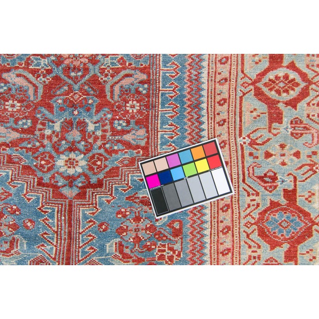 Textile 1930s Vintage Medallion Floral Rug Brick Red Blue Hand Knotted Wool Pile Rug - 4’ X 6’6” For Sale - Image 7 of 10