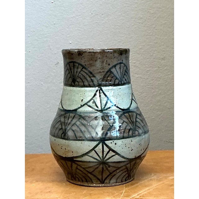 Ceramic Vintage Handcrafted Geometric Ceramic Vase For Sale - Image 7 of 14