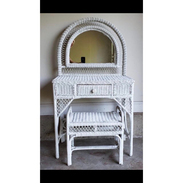 Shabby Chic White Wicker Vanity with Stool 2 Pieces Chairish