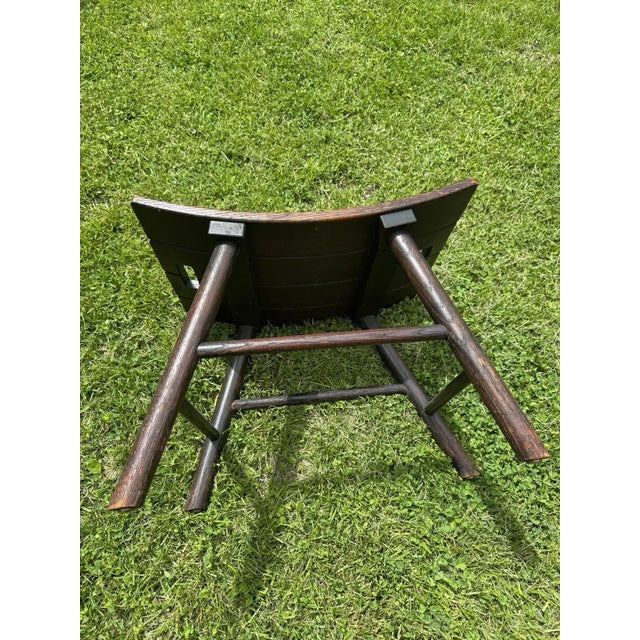 Mid-Century Arts & Crafts Solid Oak Wood Bench Stool Curved Seat Rustic For Sale - Image 10 of 17