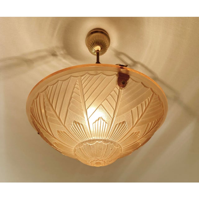 Art Deco French Pink Glass Pendant Light, 1930s For Sale - Image 9 of 18