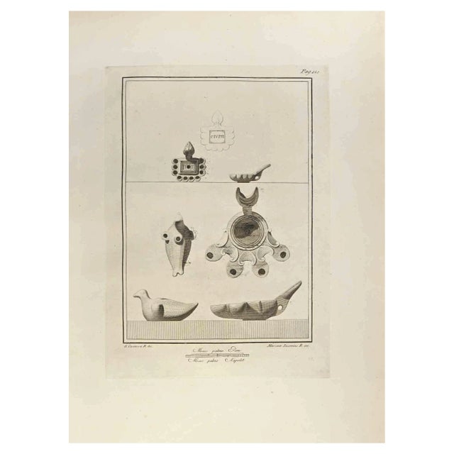 Marcantonio Iacomino, Oil Lamp with Bird, Etching, 18th Century For Sale