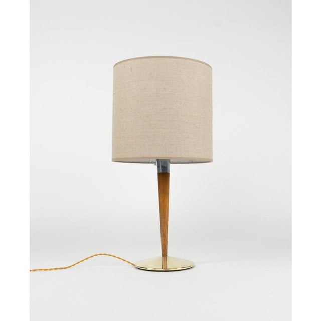 1960s Mid-Century Mod. A/1 Table Lamp in Brass, Wood & Fabric from Sciolari, Italy, 1960s For Sale - Image 5 of 15