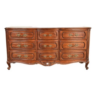 Century Furniture French Provincial Louis XV Carved Cherry Wood Triple Dresser For Sale