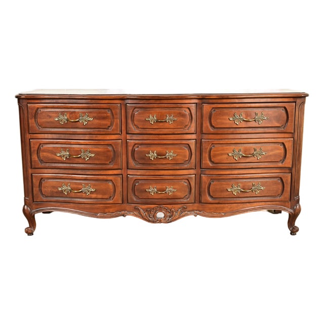 Century Furniture French Provincial Louis XV Carved Cherry Wood Triple Dresser For Sale