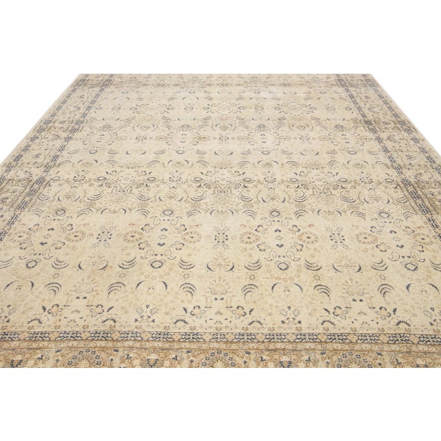 Turkish Antique Sivas Handmade Allover Motif Beige Oversize Wool Rug For Sale - Image 3 of 10