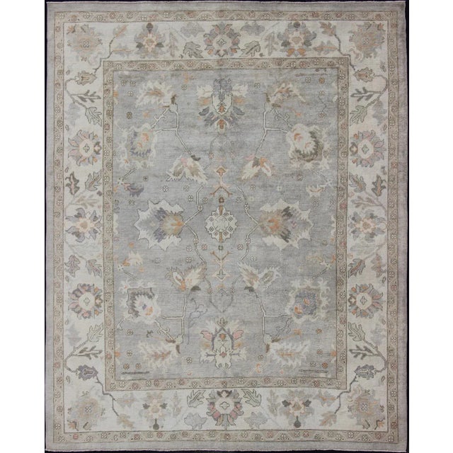 Square Shaped Hand Knotted Turkish Oushak Rug With Neutral Color Palette For Sale - Image 12 of 12