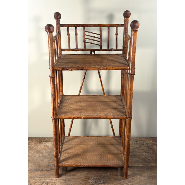 Diminutive Antique Bamboo Etagere Small 3 Shelf Bookshelf For Sale - Image 4 of 11