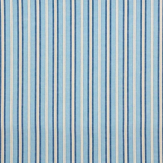Sample - Schumacher Lewis Stripe Fabric in Blue For Sale