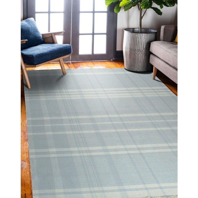 Light Gray 6x9 Ivory Hand-Knotted Wool Subtle Plaid Weave Geometric Modern Carpet Rug For Sale - Image 8 of 9