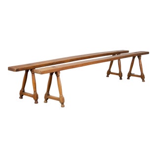 19th Century Pair of French Oak Farmhouse Harvest Table Benches For Sale