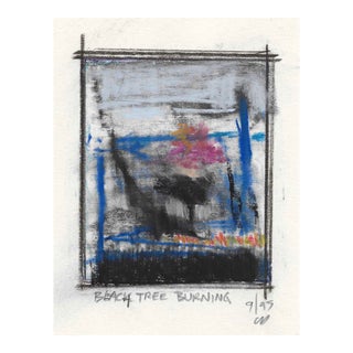 1995 Charles Dudley Black Tree Burning Abstract Pastel For Sale