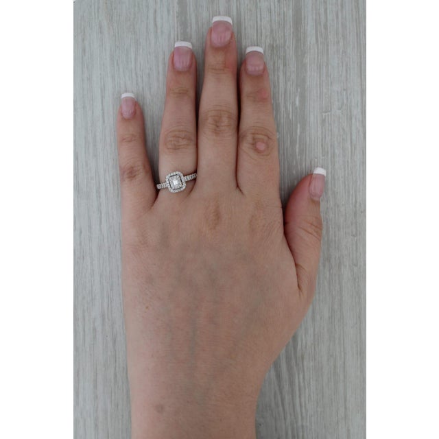 Modern 0.42ctw Diamond Halo Engagement Ring 14k White Gold Size 7 Emerald Cut, Size 7 For Sale - Image 3 of 8