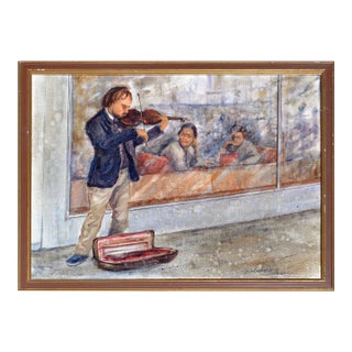 Street Violinist Figurative by Rafael DeSota For Sale