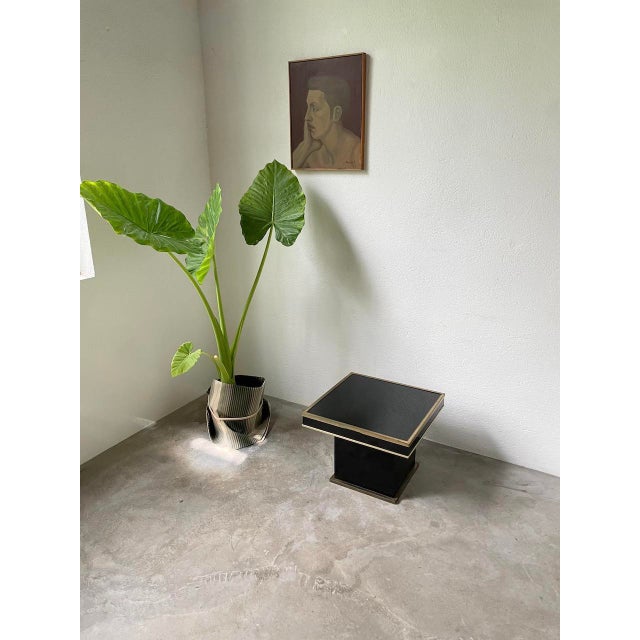 1970s Vintage Coffee Table in Black Lacquer and Brass in the style of Jean Claude Mahey, 1970s, Set of 2 For Sale - Image 5 of 18