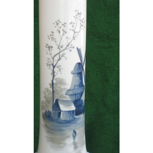 Glass 19th Century 11.5" Vase Blue Delft Milk Glass Enameled Hand Panted For Sale - Image 7 of 9