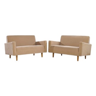 Early Florence Knoll Mid Century Mohair Settee Sofa - Pair For Sale