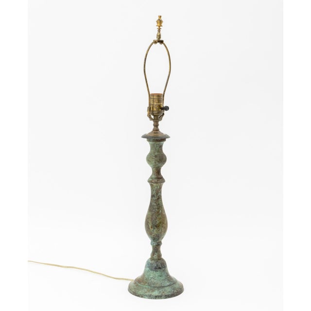Metal Modern Verdigris Bronzed Table Lamps, Pair For Sale - Image 7 of 8
