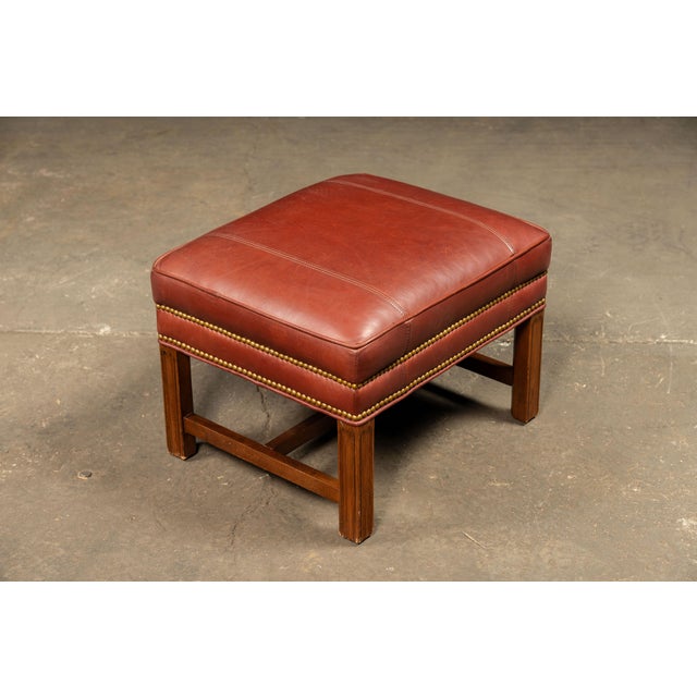 Vintage Leather Wingback Armchair With Ottoman in Red by Whittemore-Sherrill For Sale - Image 4 of 10