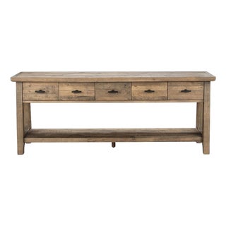 Salvaged Pine Five-Drawer Console Table For Sale