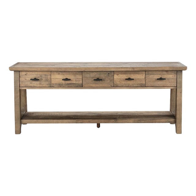 Salvaged Pine Five-Drawer Console Table For Sale