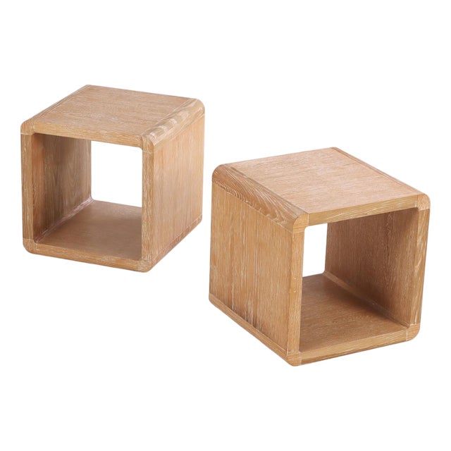 Pair of Contemporary Cube Tables in Cerused Oak, C. 1990 For Sale