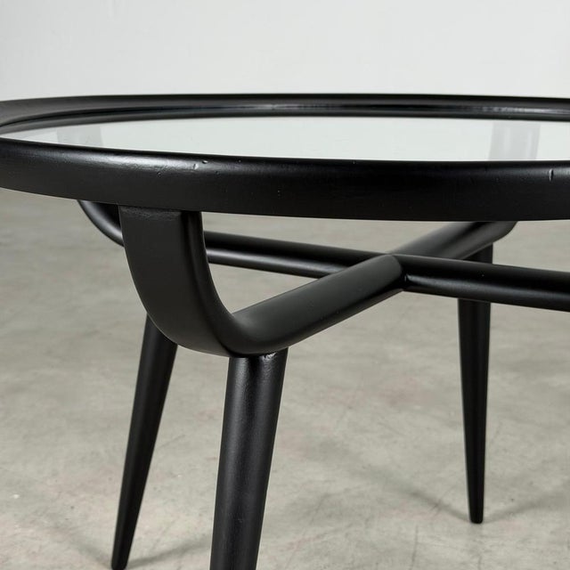 Wood Round Semi-Matte Black Lacquered Coffee Table by Nicolay Diulgheroff, Italy, 1950s For Sale - Image 7 of 12