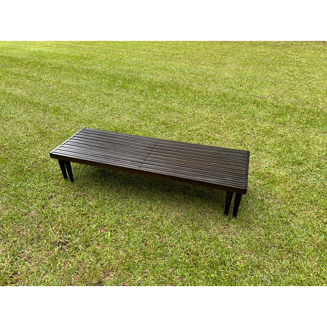 Modern Midcentury Expandable Slatted Wood Bench Attributed to John Keal for Brown Saltman For Sale - Image 3 of 10