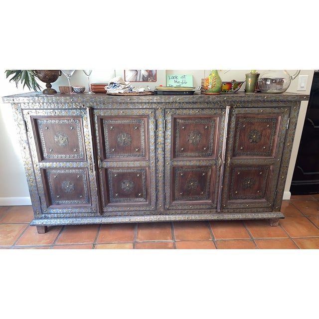 Mid-Century Modern Hardwood Buffet/Sideboard With Hammered Brass For Sale - Image 10 of 12