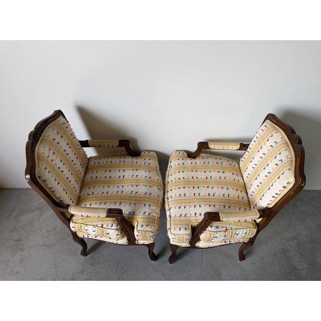 Vintage Louis XV Style French Provincial Walnut Upholstered Armchairs - A Pair For Sale - Image 10 of 17