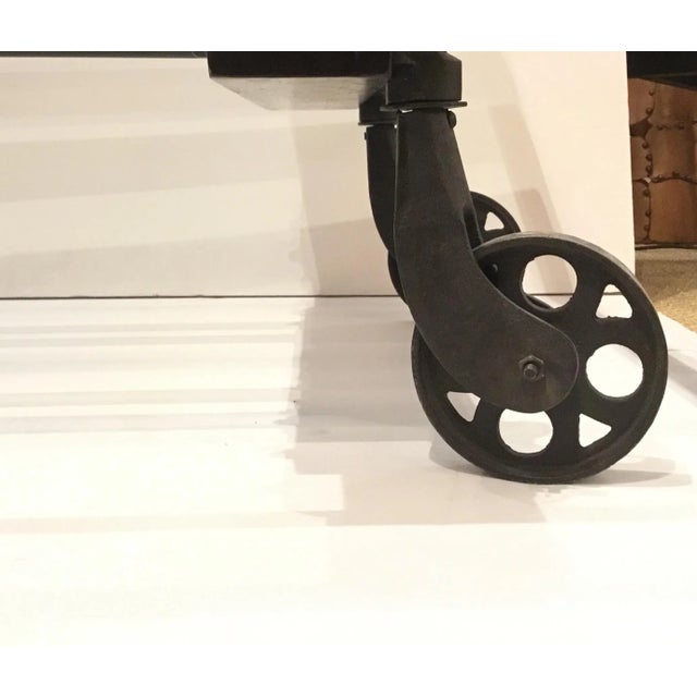 Industrial Modern Cocktail Table on Wheels For Sale - Image 4 of 7