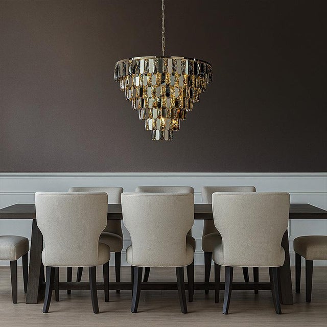 Metal Aloadecor 12-Light Dimmable 7-Tier Smoked Crystal Chandelier Large Modern Luxury Pendant Light With Polished Nickel Finish and Stainless Steel Accents For Sale - Image 7 of 9