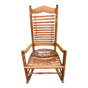 Early 20th Century Rare Form Oak Rocking Chair With Floating Slat Back and Seat